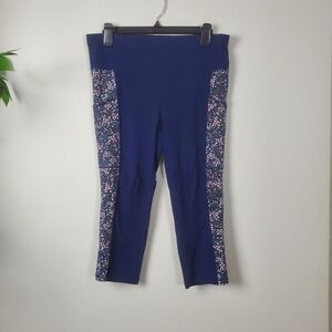 St Johns Bay Navy Blue Floral Ankle Leggings Large Petite